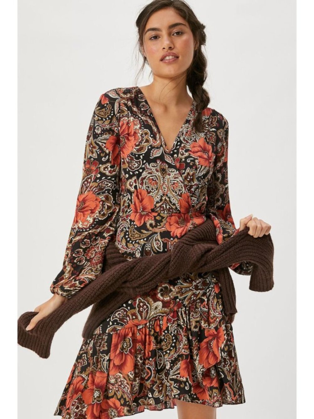 NWT Atsu Anthropologie Tenley black floral paisley ruffle dress
